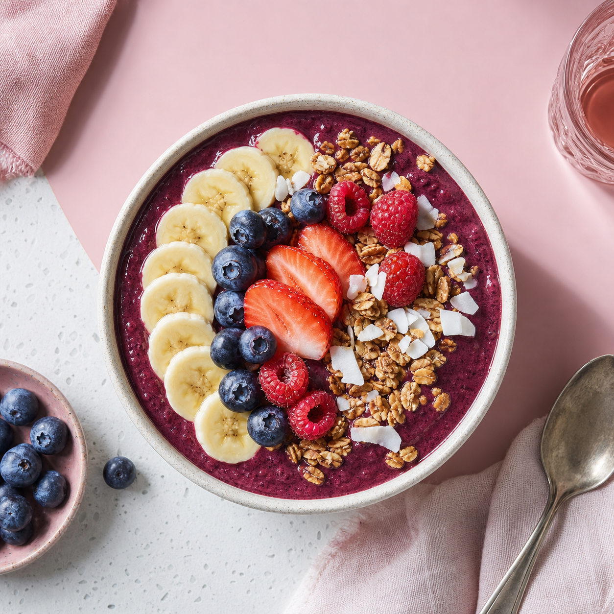 Açaí-Bowl mit Banane, Beeren und Granola